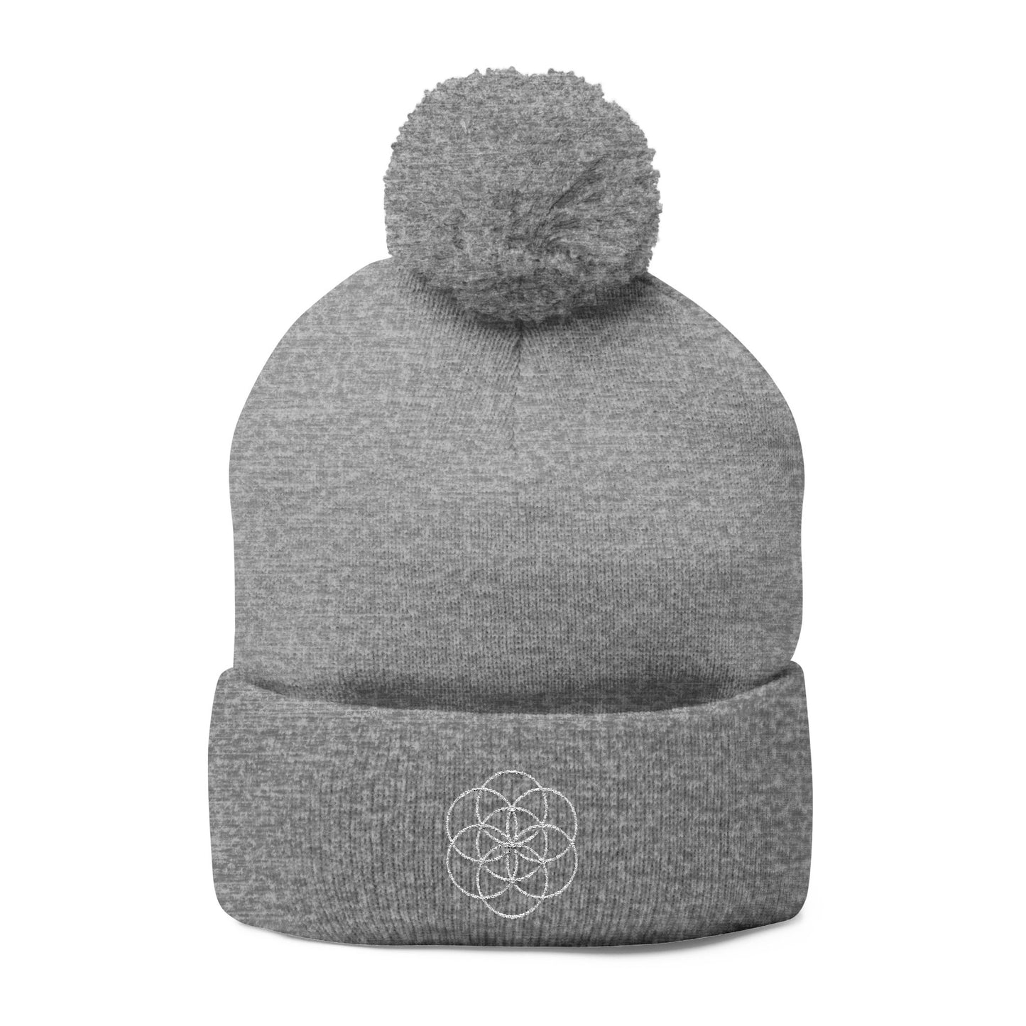 Embroidered Flower of Life Pom-Pom Knit Cap