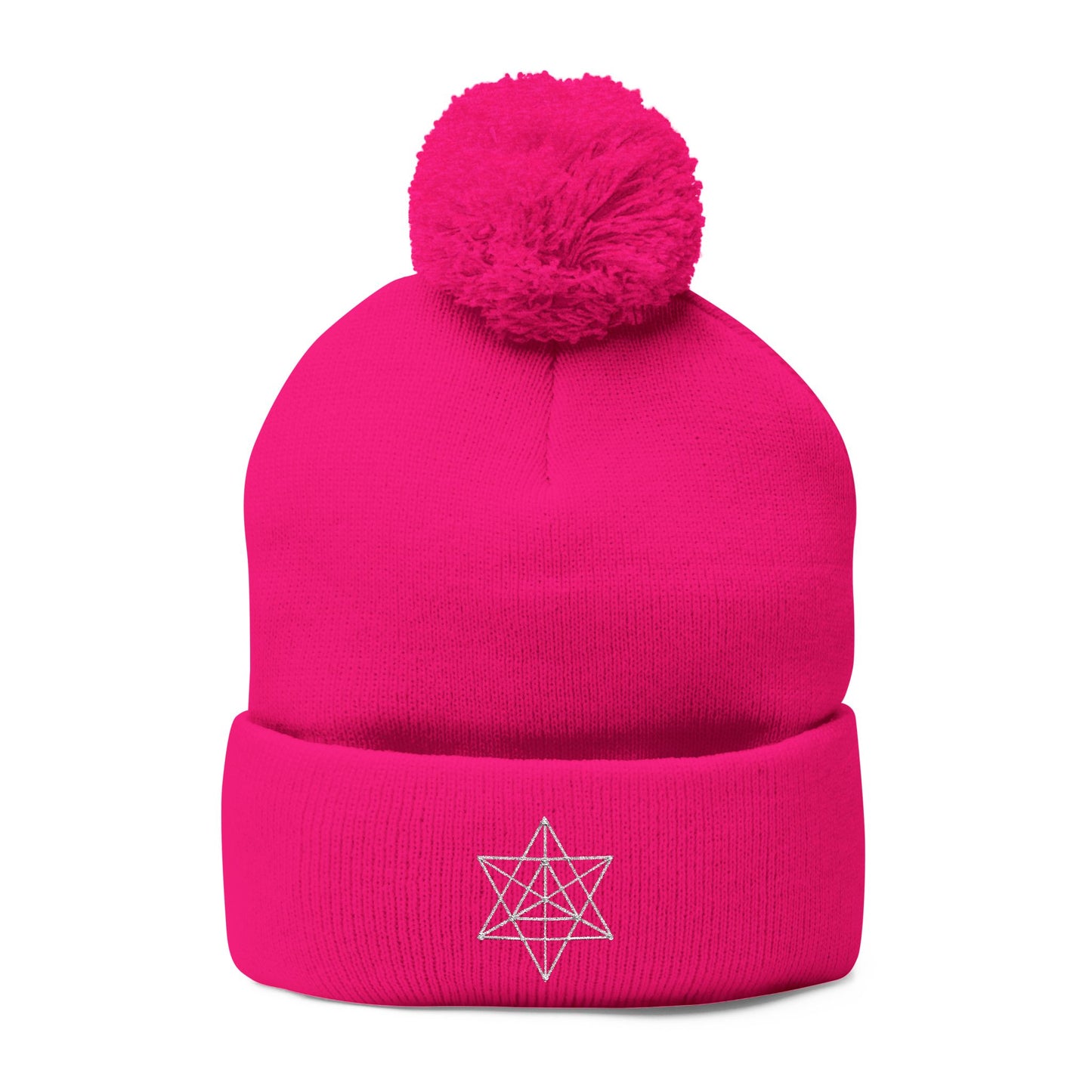 Embroidered Merkaba Pom-Pom Knit Cap