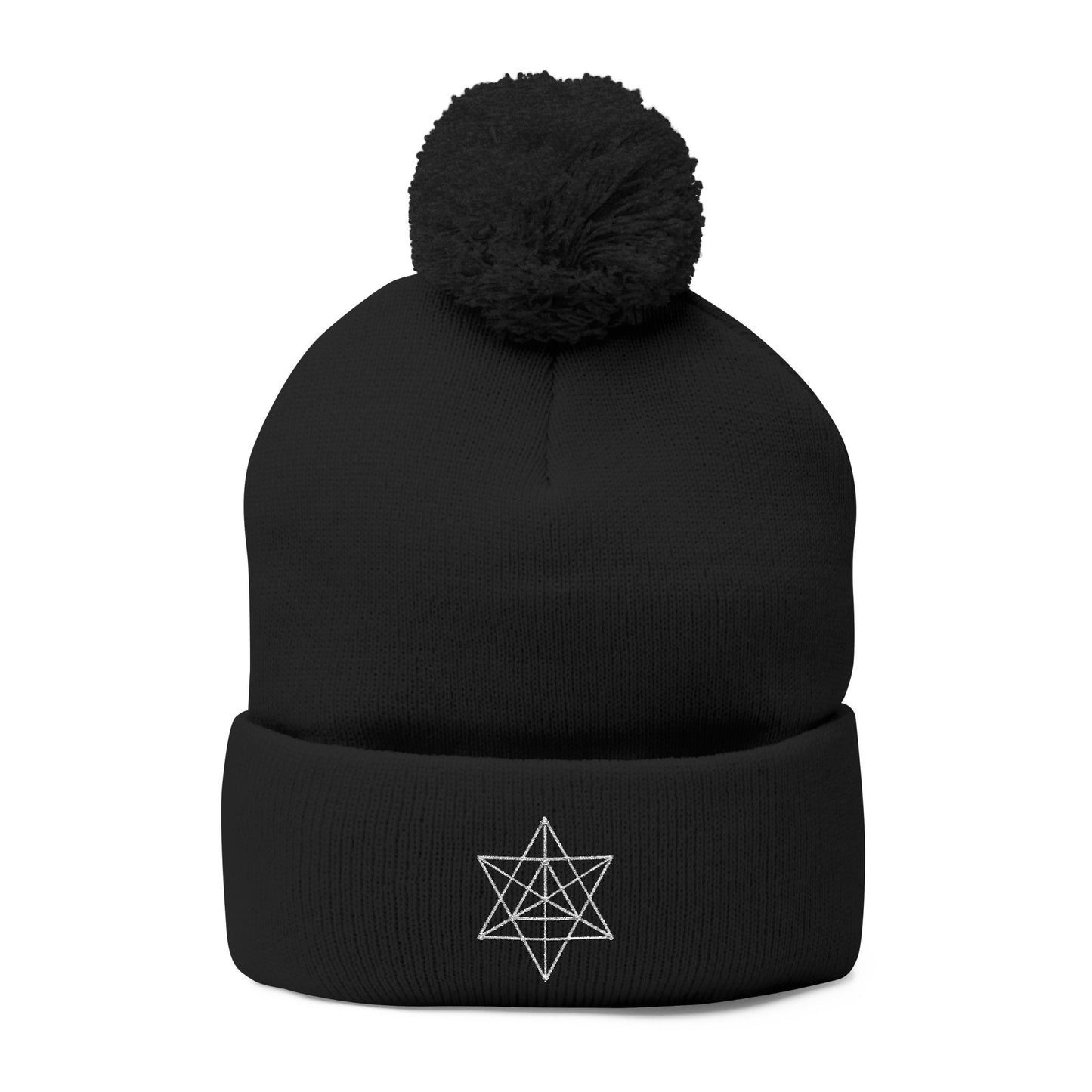 Embroidered Merkaba Pom-Pom Knit Cap