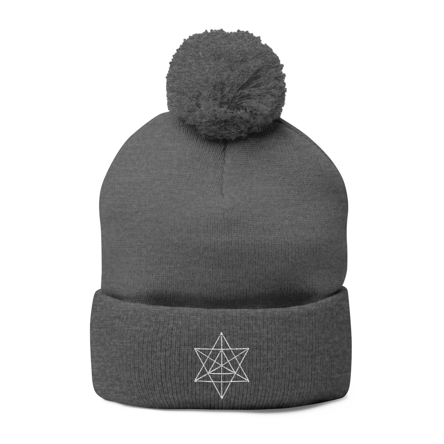 Embroidered Merkaba Pom-Pom Knit Cap