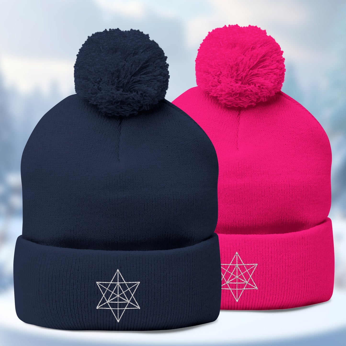 Embroidered Merkaba Pom-Pom Knit Cap